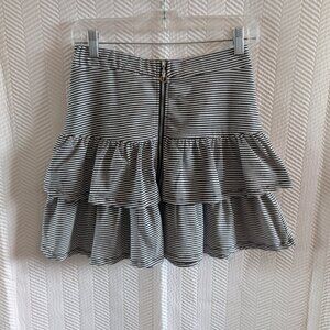 Black & White Tiered Ruffle Mini Skirt front Zipper Small Flirty Retro Y2K 80s